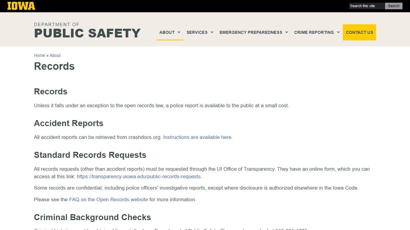 Records | Department of Public Safety - University of Iowa